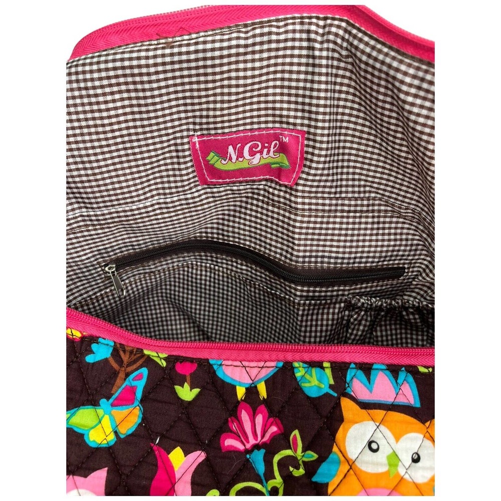 NGIL Vibrant Owl And Floral Print Quilted Brown Pink - Picture 7 of 11